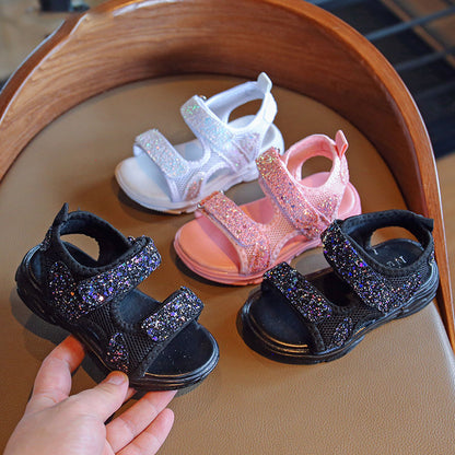 Non-Slip Beach Shoes Female Treasure Sequined Soft Sole Baby Princess Shoes