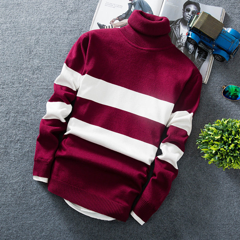 Long-sleeved Colorblock Striped Turtleneck Sweater