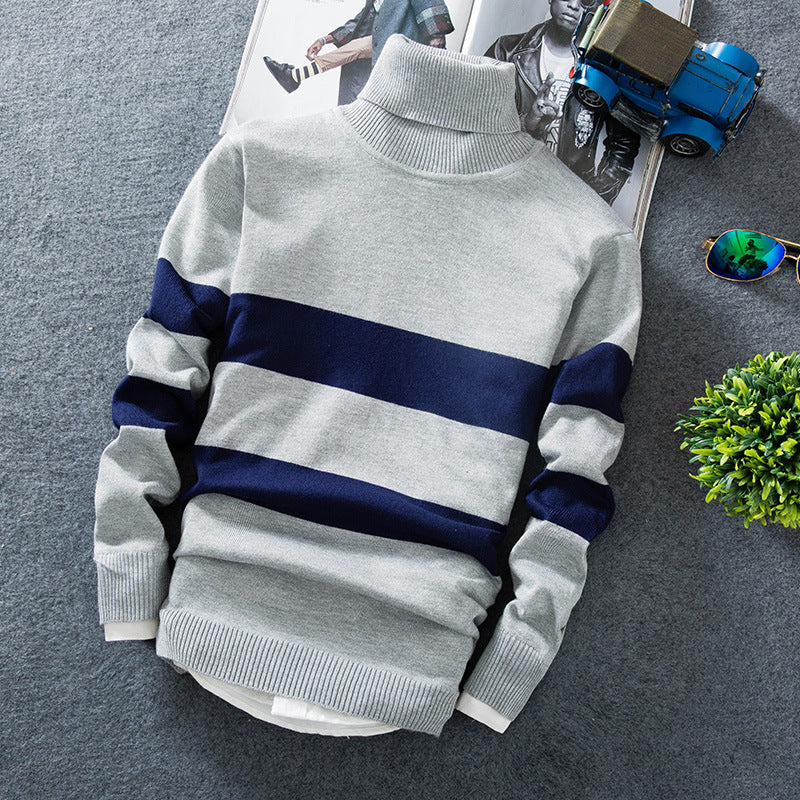 Long-sleeved Colorblock Striped Turtleneck Sweater