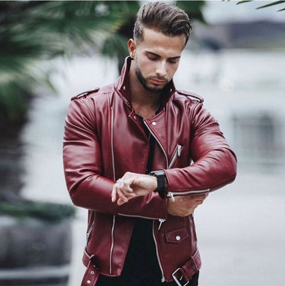 Men's Leather Plus Size Fashion Slim Leather Jacket