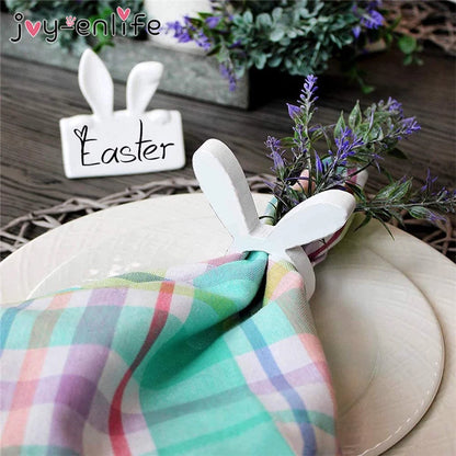 Easter Bunny Napkin Ring Holders Easter Table Decoration for Home Wooden Rabbit Ear Tissue Ring Happy Easter Party Supply