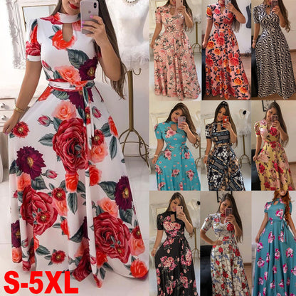 Fashion Digital Printing European And American Fashion Style Big Swing Skirt Dress