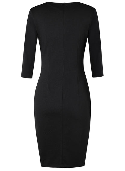 3 4 Sleeve V-Neck Stitching Professional Hip Dress