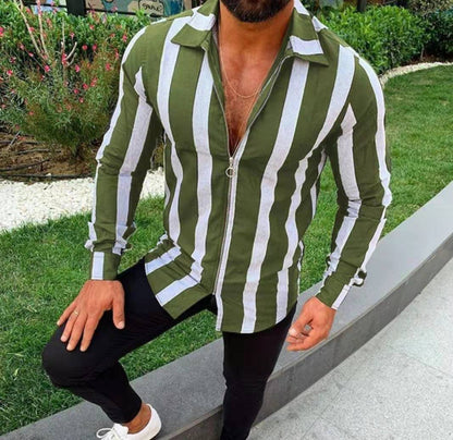 Fashionable Men's Zipper Sleeve Striped Shirt