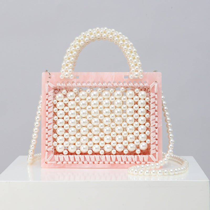 2020 New Handmade Beaded Woven Pearl Transparent Acrylic One-Shoulder Diagonal Handbag