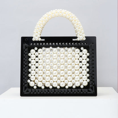 2020 New Handmade Beaded Woven Pearl Transparent Acrylic One-Shoulder Diagonal Handbag