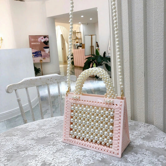 2020 New Handmade Beaded Woven Pearl Transparent Acrylic One-Shoulder Diagonal Handbag
