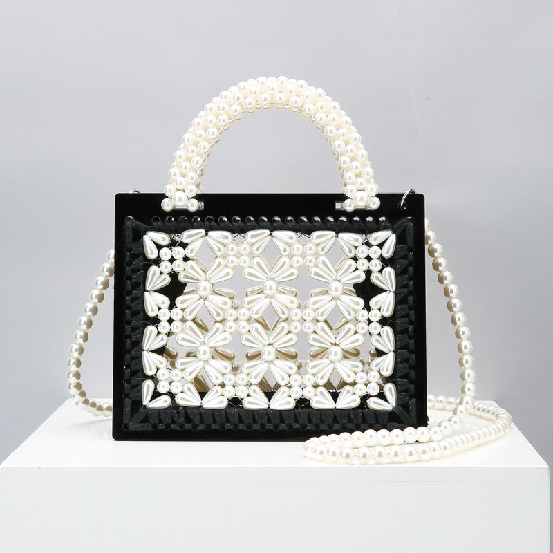 2020 New Handmade Beaded Woven Pearl Transparent Acrylic One-Shoulder Diagonal Handbag