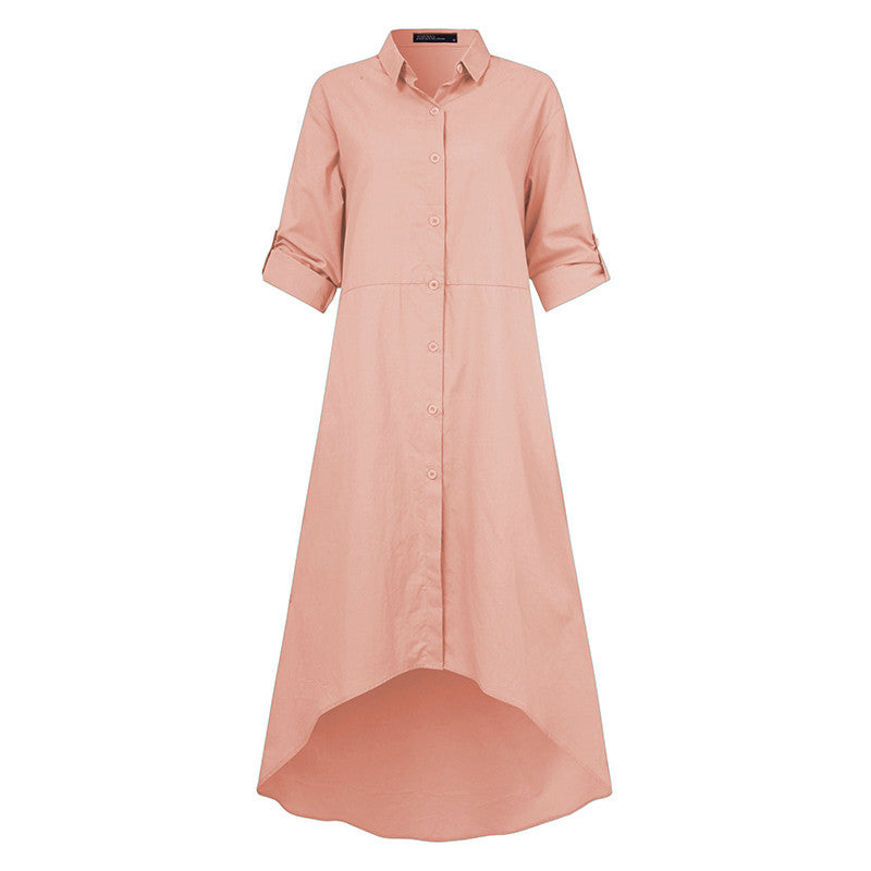 Women's Irregular Cotton And Linen Shirt Dress