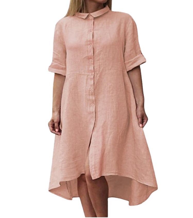 Women's Irregular Cotton And Linen Shirt Dress