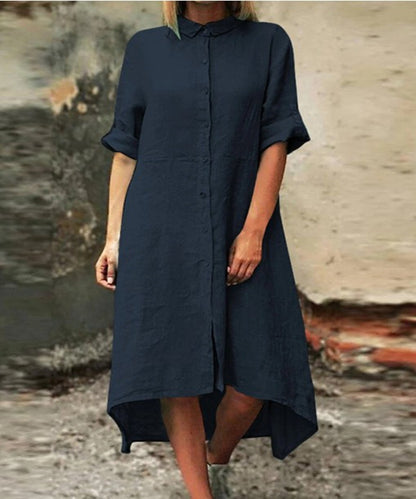 Women's Irregular Cotton And Linen Shirt Dress