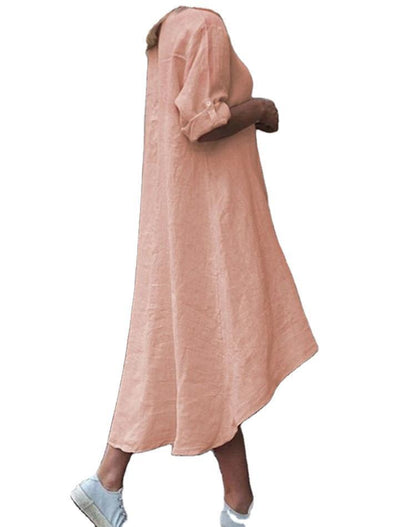 Women's Irregular Cotton And Linen Shirt Dress