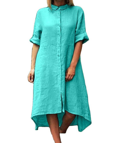 Women's Irregular Cotton And Linen Shirt Dress