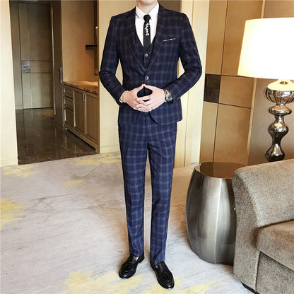 Slim-fit Fashion Suit Three-piece Men's Casual Suit