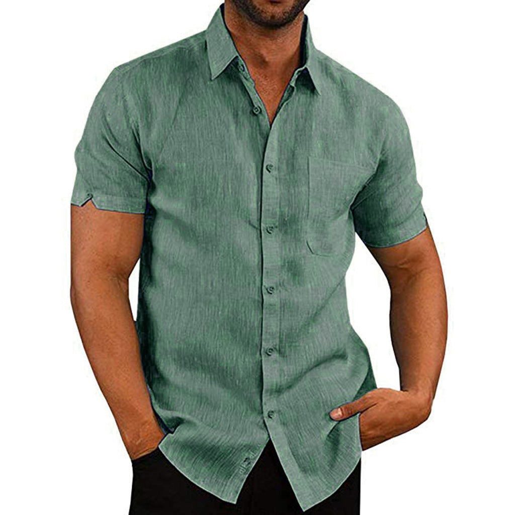 Solid color button linen shirt