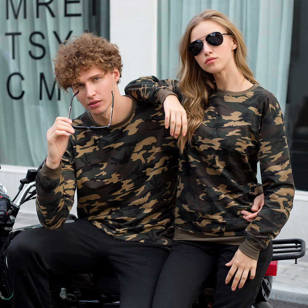 Military Camouflage Couple Round Neck Sweater