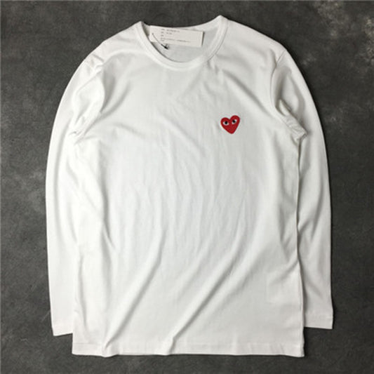 Embroidered Love Heart Striped Men's Long-sleeved Bottoming Shirt