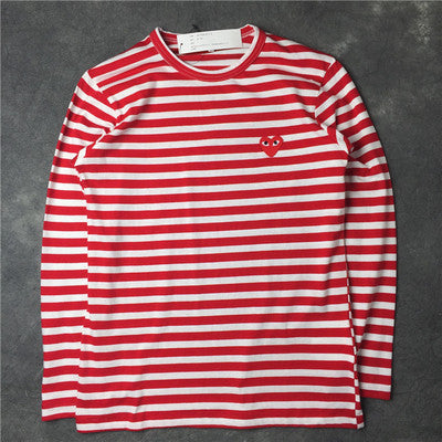 Embroidered Love Heart Striped Men's Long-sleeved Bottoming Shirt