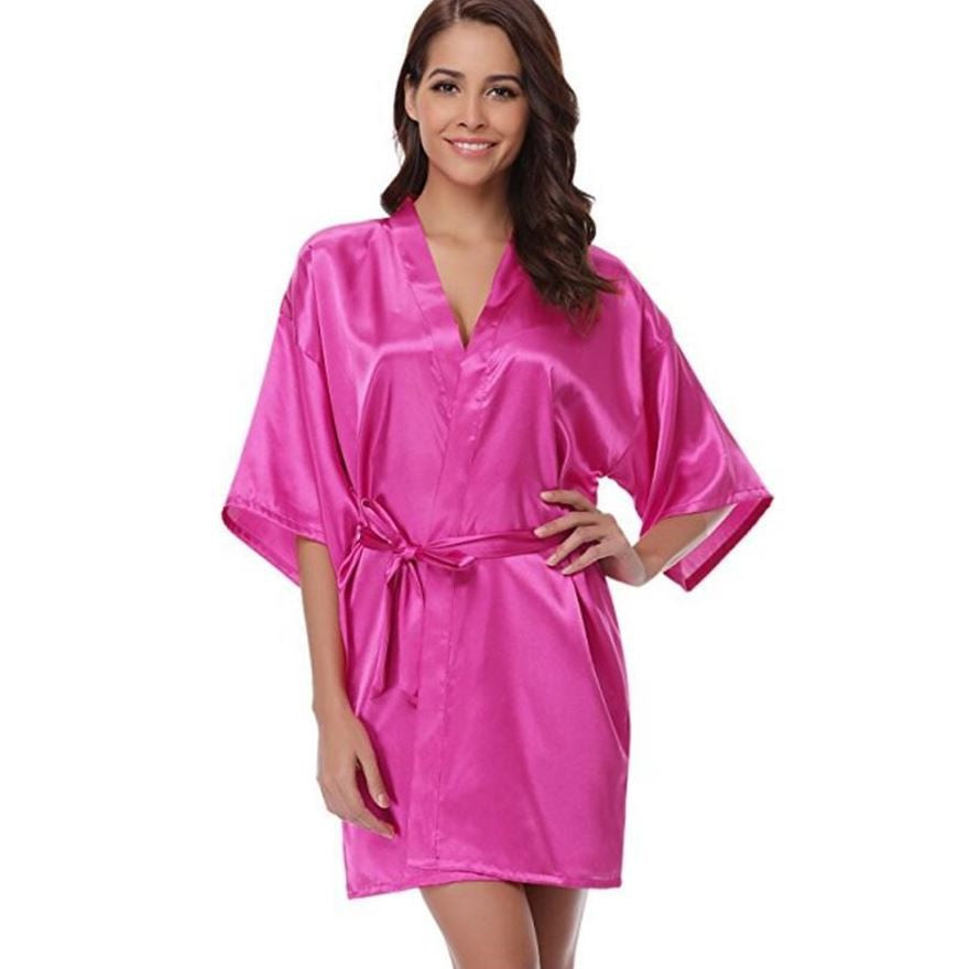 RB032 2018 New Silk Kimono Robe Bathrobe Women Silk Bridesmaid Robes Sexy Navy Blue Robes Satin Robe Ladies Dressing Gowns