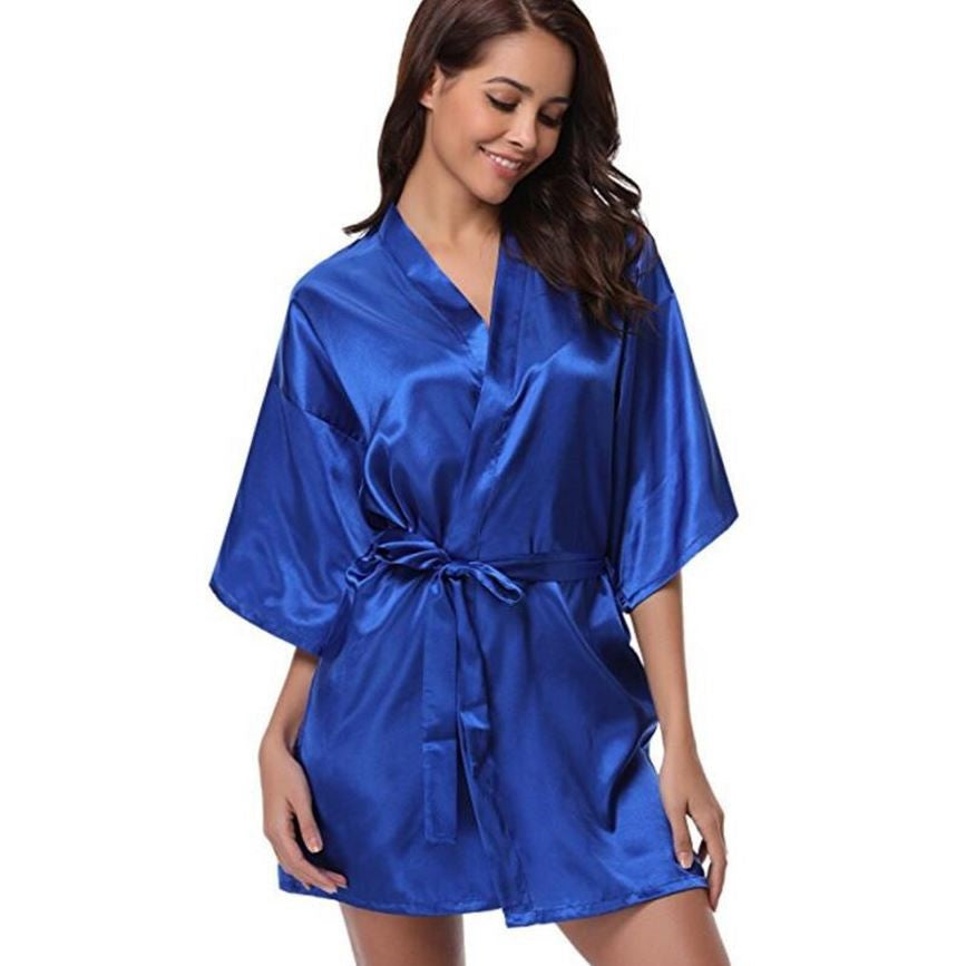 RB032 2018 New Silk Kimono Robe Bathrobe Women Silk Bridesmaid Robes Sexy Navy Blue Robes Satin Robe Ladies Dressing Gowns