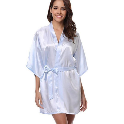 RB032 2018 New Silk Kimono Robe Bathrobe Women Silk Bridesmaid Robes Sexy Navy Blue Robes Satin Robe Ladies Dressing Gowns