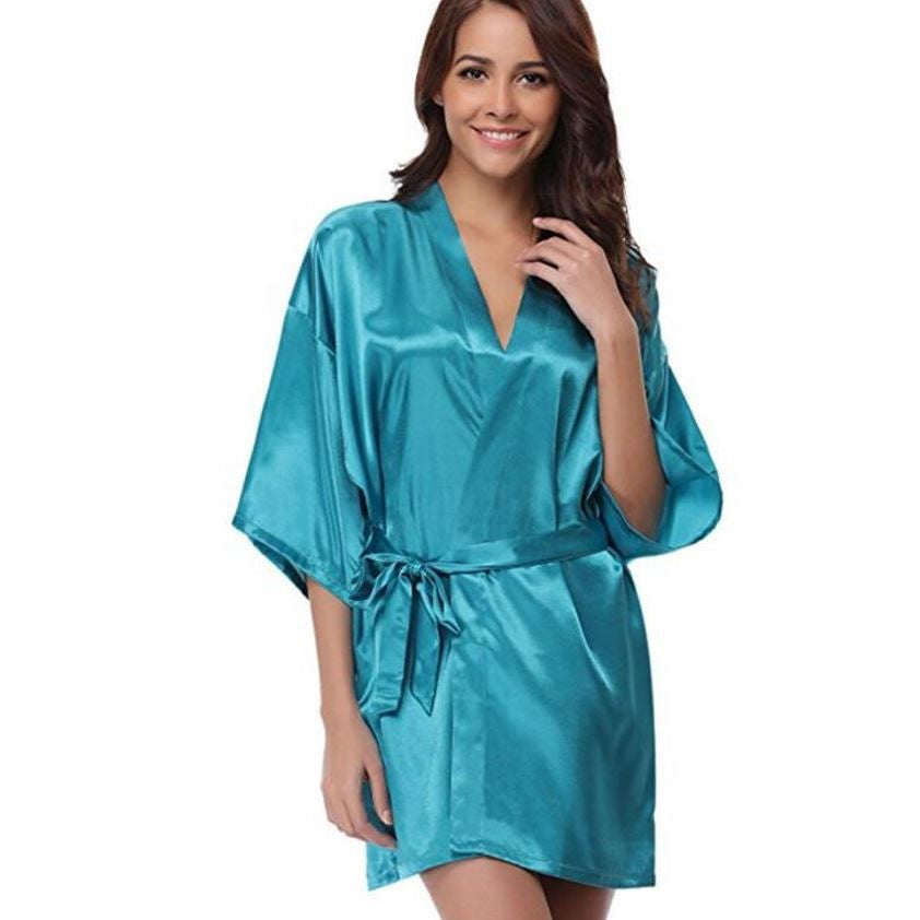 RB032 2018 New Silk Kimono Robe Bathrobe Women Silk Bridesmaid Robes Sexy Navy Blue Robes Satin Robe Ladies Dressing Gowns