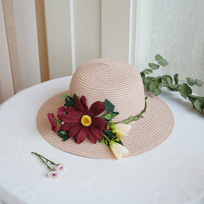 Big Flower Straw Hat Female Sun Hat Summer Hat Fashion Big Brim Sun Hat Outdoor Sunscreen Basin Hat