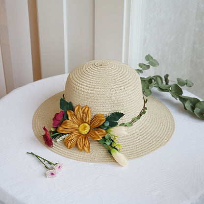 Big Flower Straw Hat Female Sun Hat Summer Hat Fashion Big Brim Sun Hat Outdoor Sunscreen Basin Hat