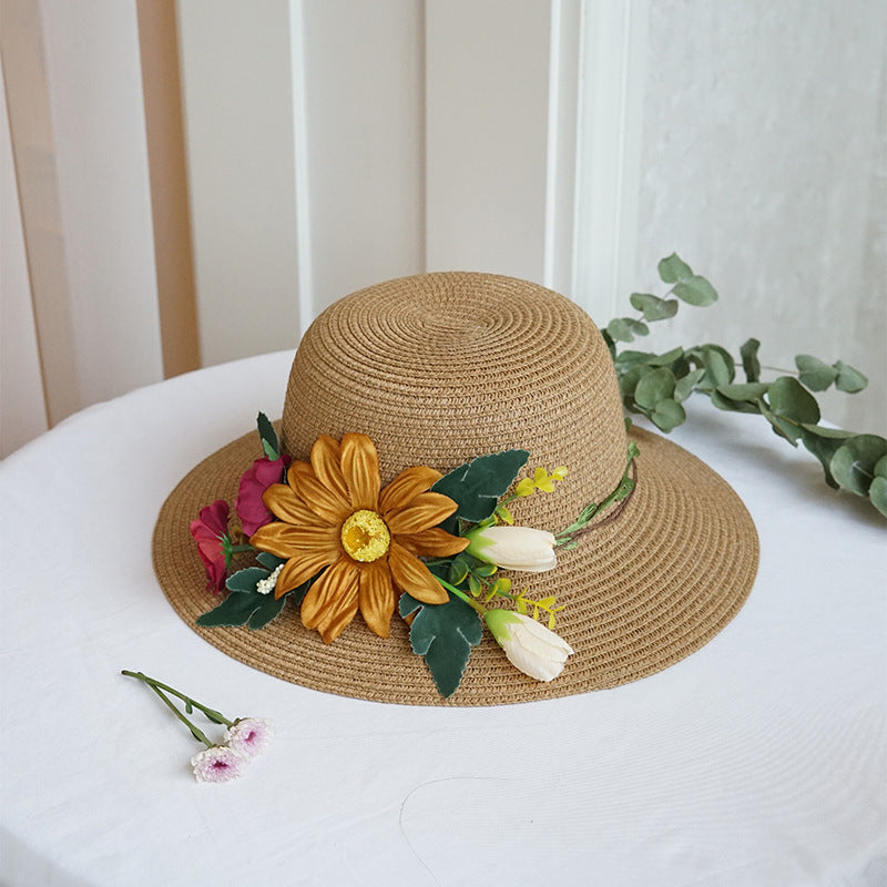 Big Flower Straw Hat Female Sun Hat Summer Hat Fashion Big Brim Sun Hat Outdoor Sunscreen Basin Hat