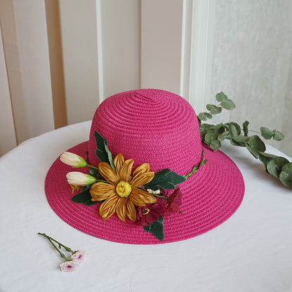 Big Flower Straw Hat Female Sun Hat Summer Hat Fashion Big Brim Sun Hat Outdoor Sunscreen Basin Hat