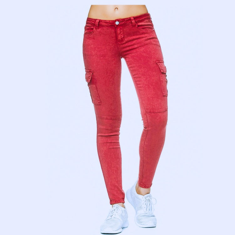 Women'S Trousers With Three Dimensional Side Pockets And Skinny Pants