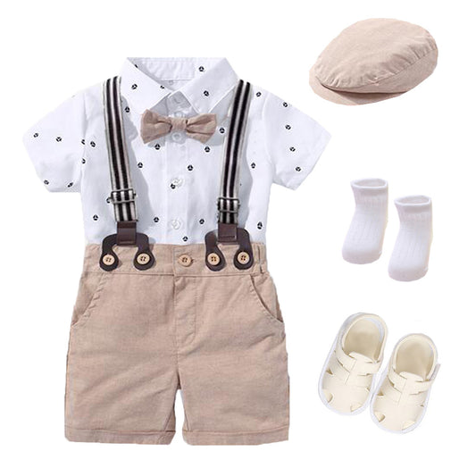 European And American Cross-Border Male Baby Gentleman Suit Triangle Romper Shorts Hat Socks Shoes Multi-Piece Factory Wholesale