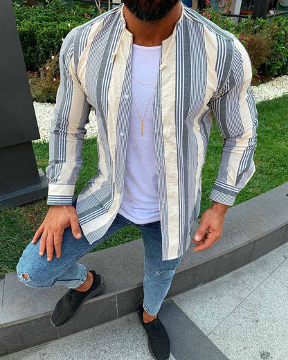 Men's Printed Casual Long-sleeved Shirt