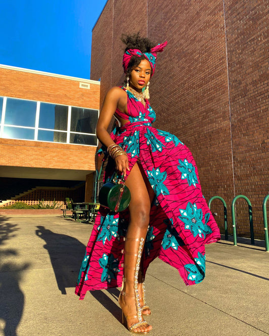 African Style Floral Digital Printing Women'S Multi-Wear Sexy Split Diy Dress Middle Eastern Fashion Hot Style