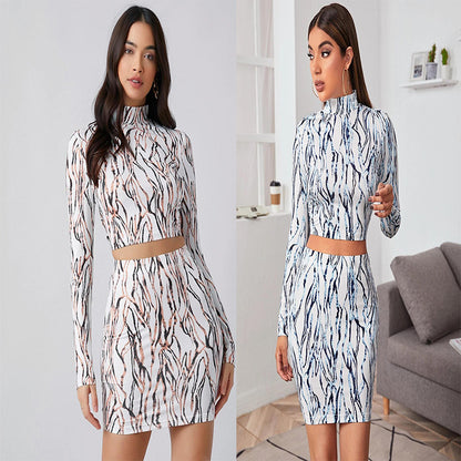 European And American Women'S Fashion Slim Printed Hip Skirt Suit