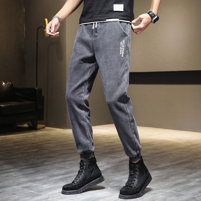 Summer high-end tooling light-colored jeans male Korean style trendy handsome casual loose-fitting high street trousers male