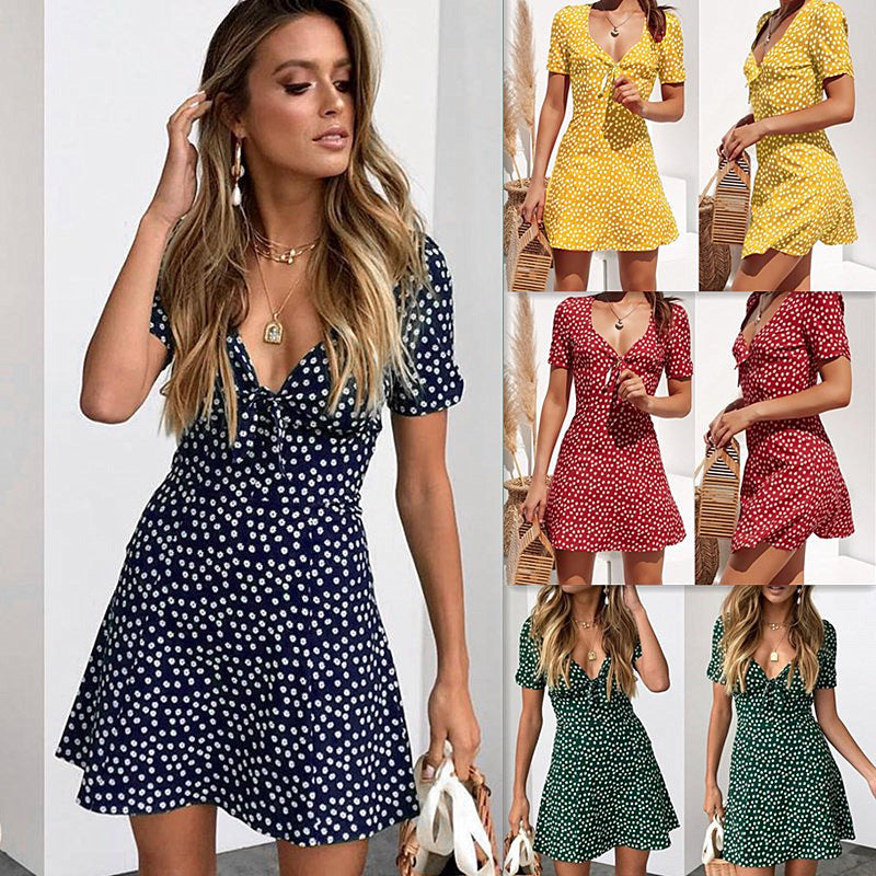 Fashion Women's Printed V-Neck Short Sleeve Dress