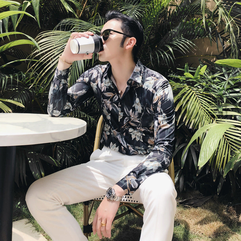 Men's Autumn Digital Pattern Yuppie Trendy Long-sleeved Shirt