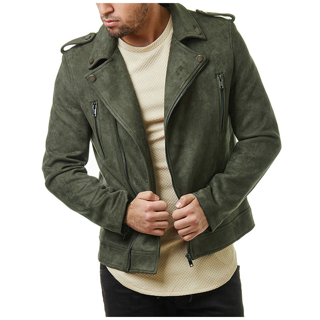 Lapel Leather Jacket Short Diagonal Zipper Suede Jacket Jacket Men