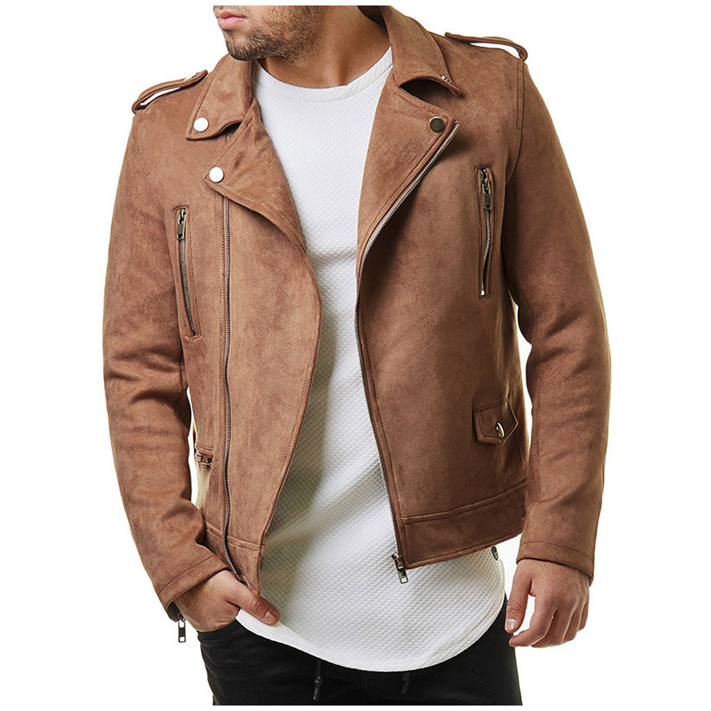 Lapel Leather Jacket Short Diagonal Zipper Suede Jacket Jacket Men