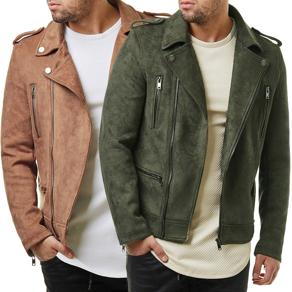 Lapel Leather Jacket Short Diagonal Zipper Suede Jacket Jacket Men