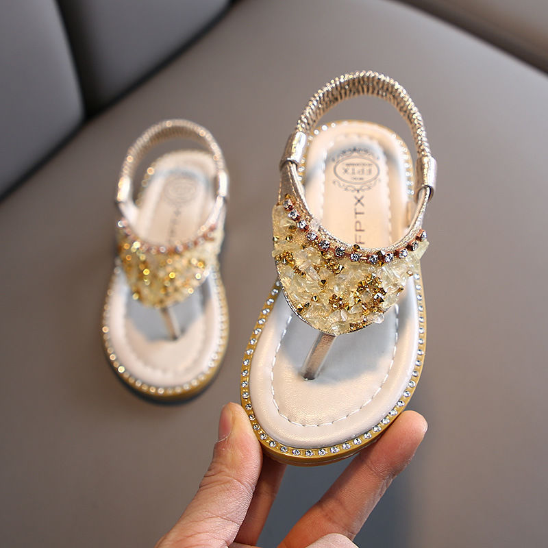 Children'S Fashion Sandals 2021 Summer Girls Rhinestone Princess Shoes Girls Beach Shoes Flip Flat Shoes Middle And Children