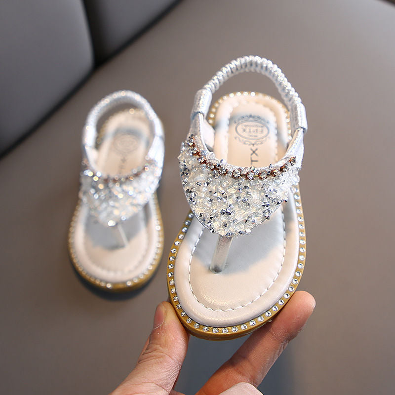 Children'S Fashion Sandals 2021 Summer Girls Rhinestone Princess Shoes Girls Beach Shoes Flip Flat Shoes Middle And Children