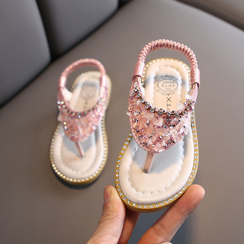 Children'S Fashion Sandals 2021 Summer Girls Rhinestone Princess Shoes Girls Beach Shoes Flip Flat Shoes Middle And Children