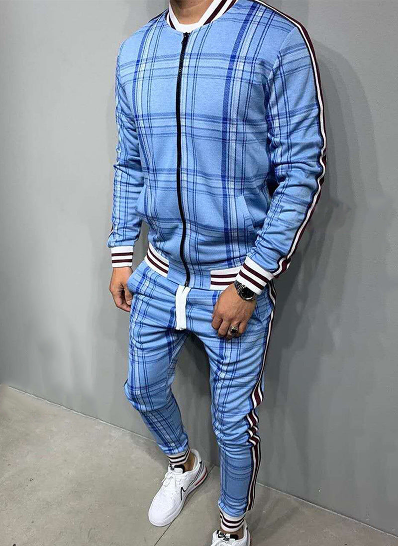 Trendy Fashion Men's Casual Striped Plaid Suit