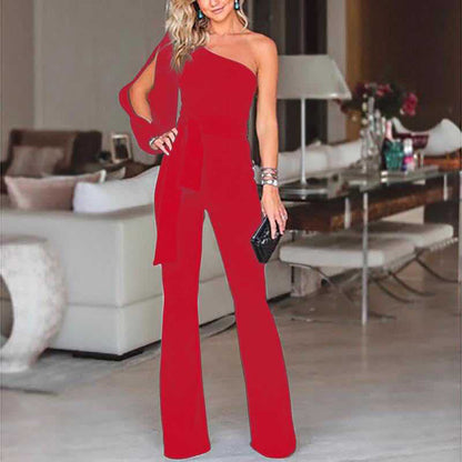 Ladies High Waist Slim One-Shoulder Jumpsuit