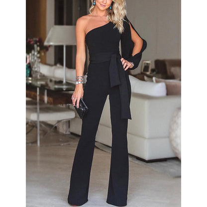 Ladies High Waist Slim One-Shoulder Jumpsuit