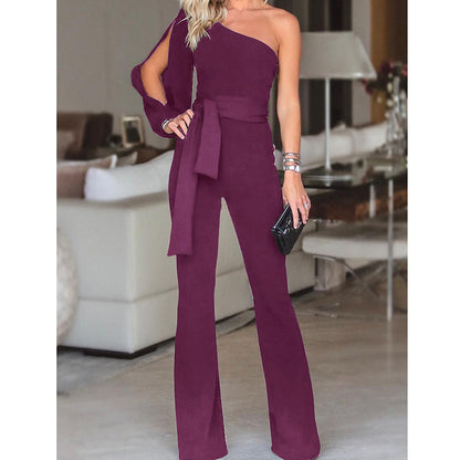 Ladies High Waist Slim One-Shoulder Jumpsuit