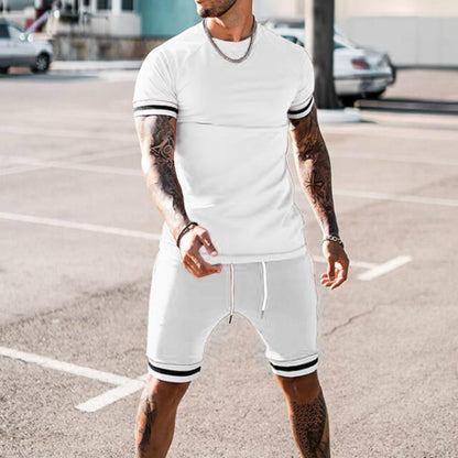 Men's Summer Stitching Short-sleeved Shorts Suit Sports Leisure Suit