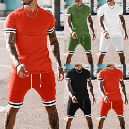 Men's Summer Stitching Short-sleeved Shorts Suit Sports Leisure Suit